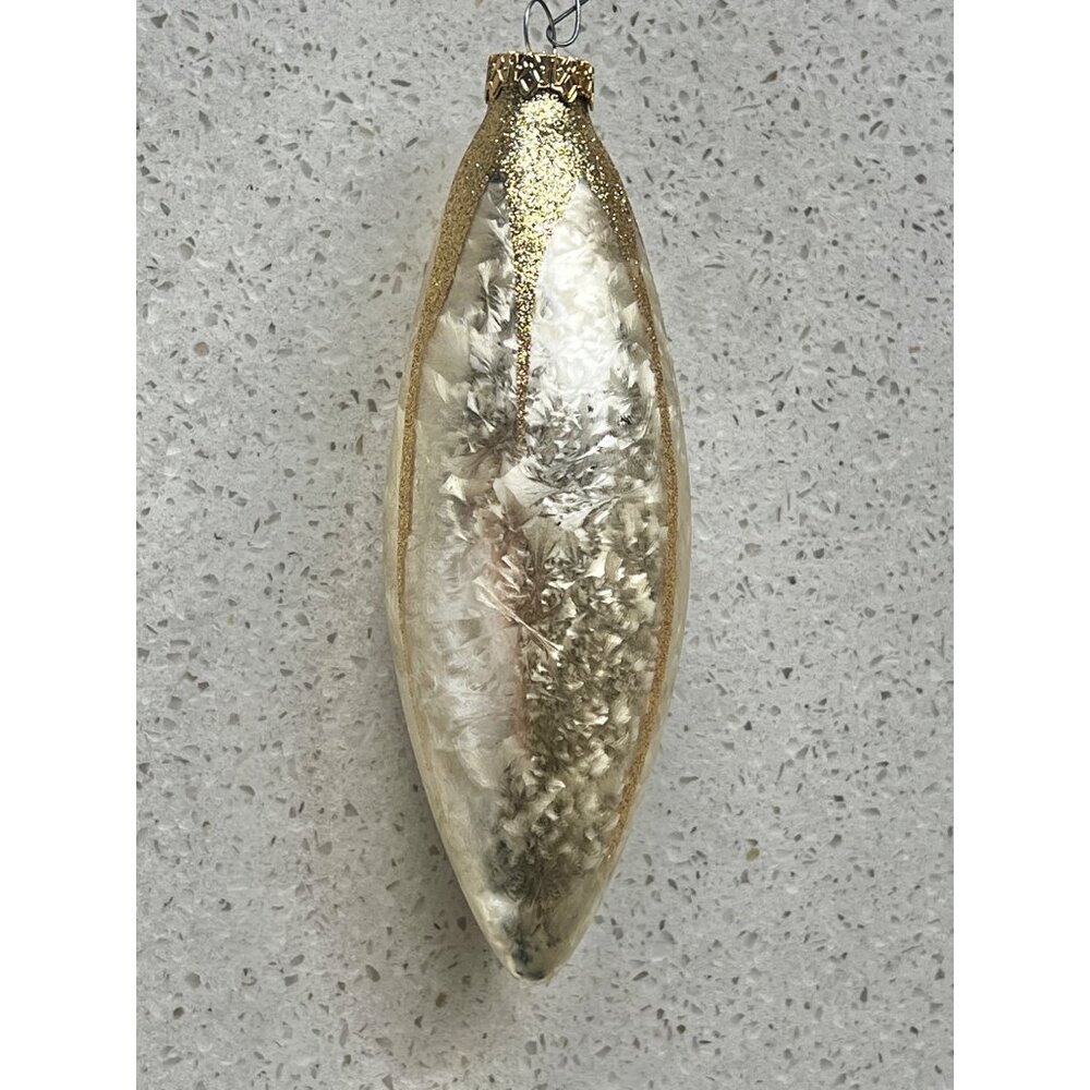 Vintage KC Glass Christmas Icicle Ornament w/  Glitter & Frosted Design 6”